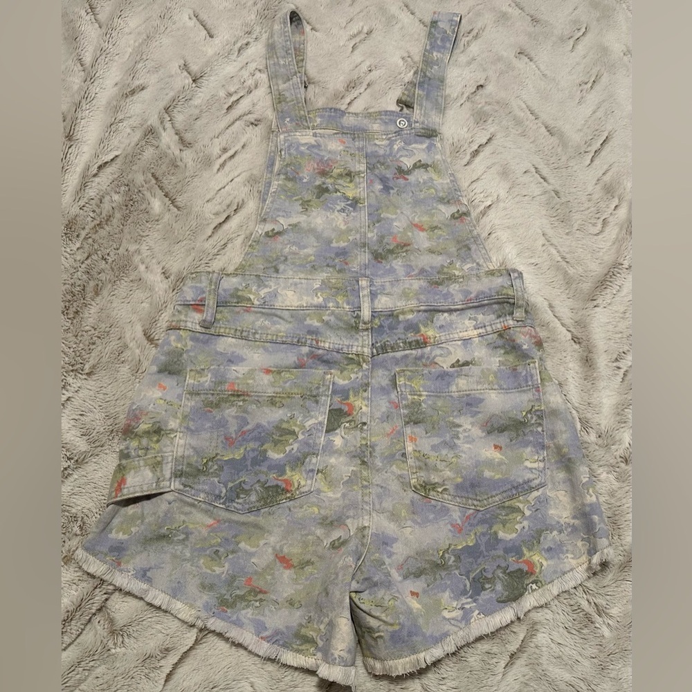 Pilcro by Anthropologie Waterolor Denim Overalls Frayed Hem Shortalls - Picture 7 of 9